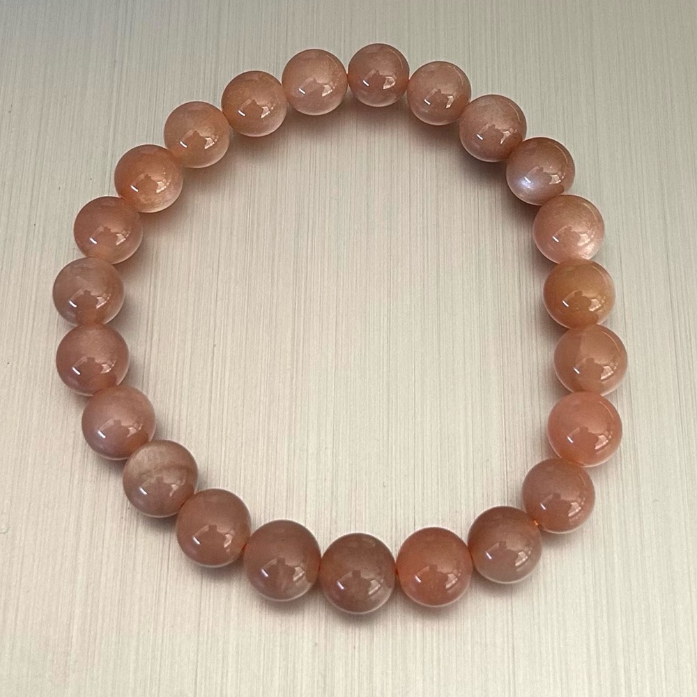 Natural Crystal Sunstone 8mm Gemstone Stretch Bracelet 7”